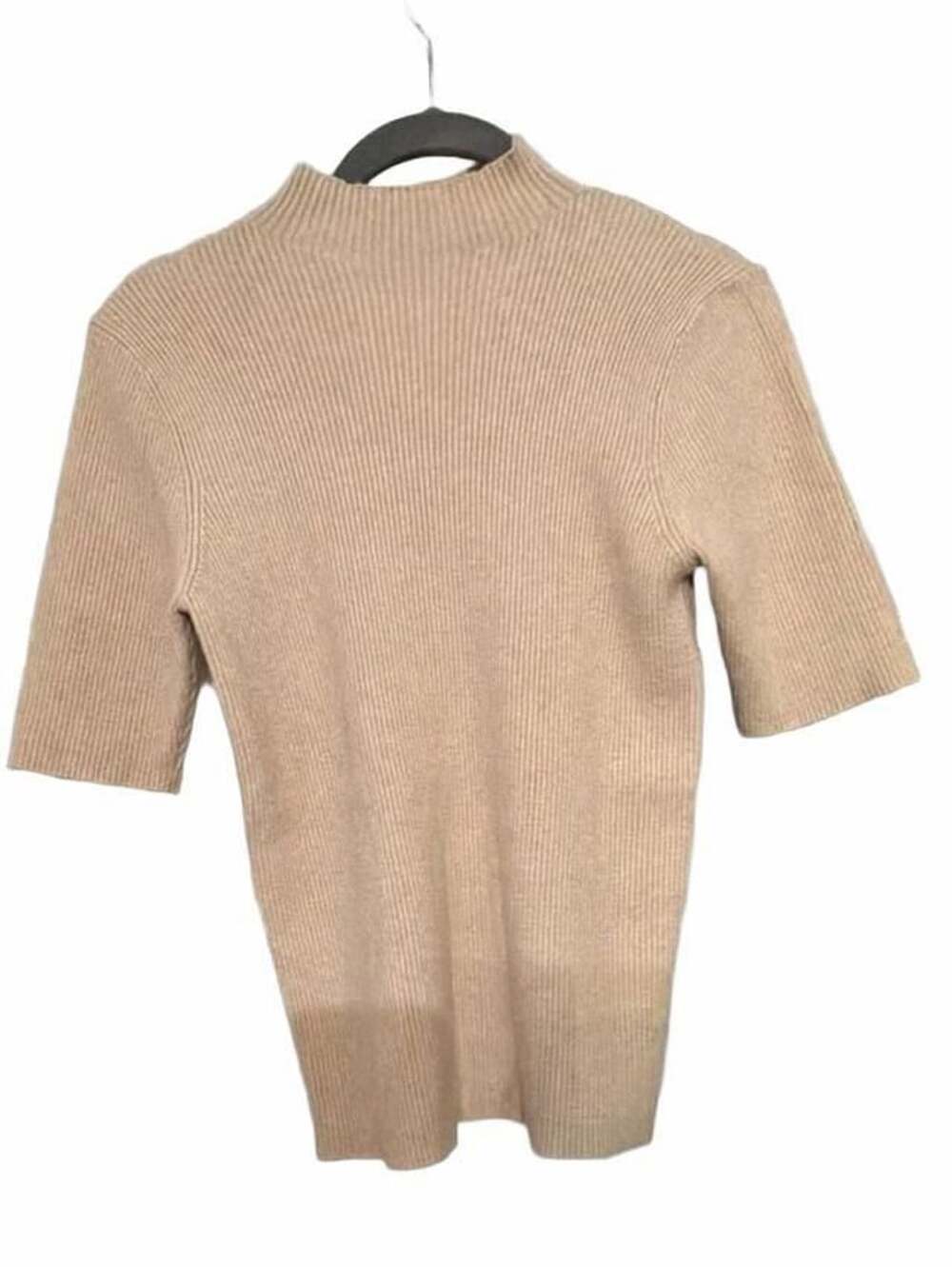 Zenana Mock Neck Short Sleeve Ribbed Sweater Size S Beige